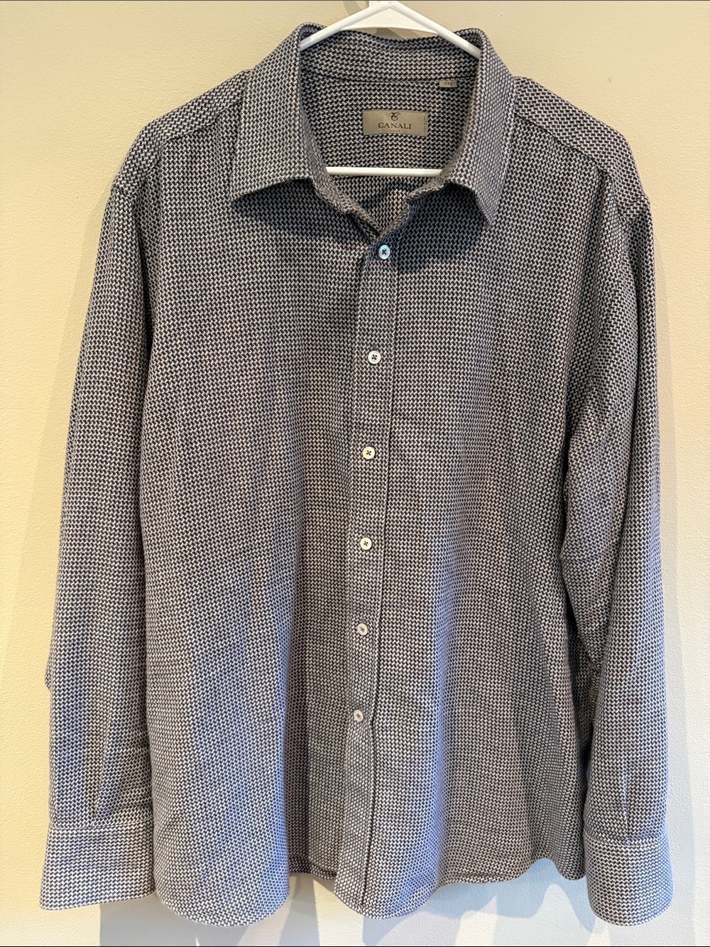 Canali Men's Grey Micro-Pattern Dress Shirt